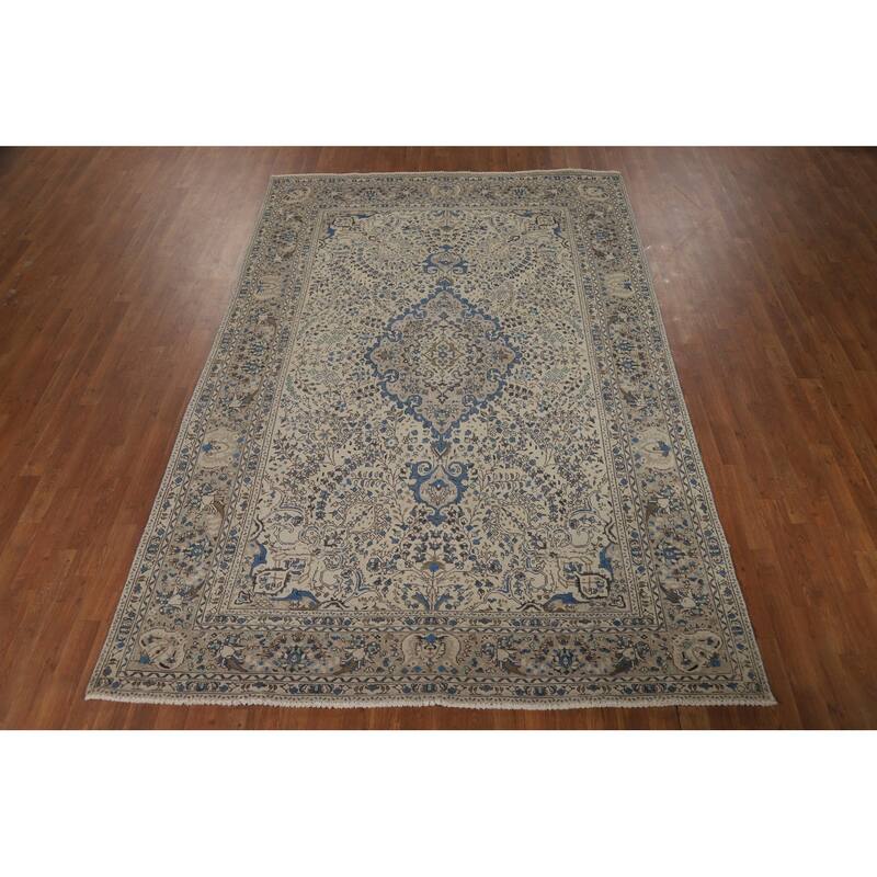 Ivory Tabriz Persian Area Rug Hand-Knotted Wool Carpet - 6'3"x 9'5"