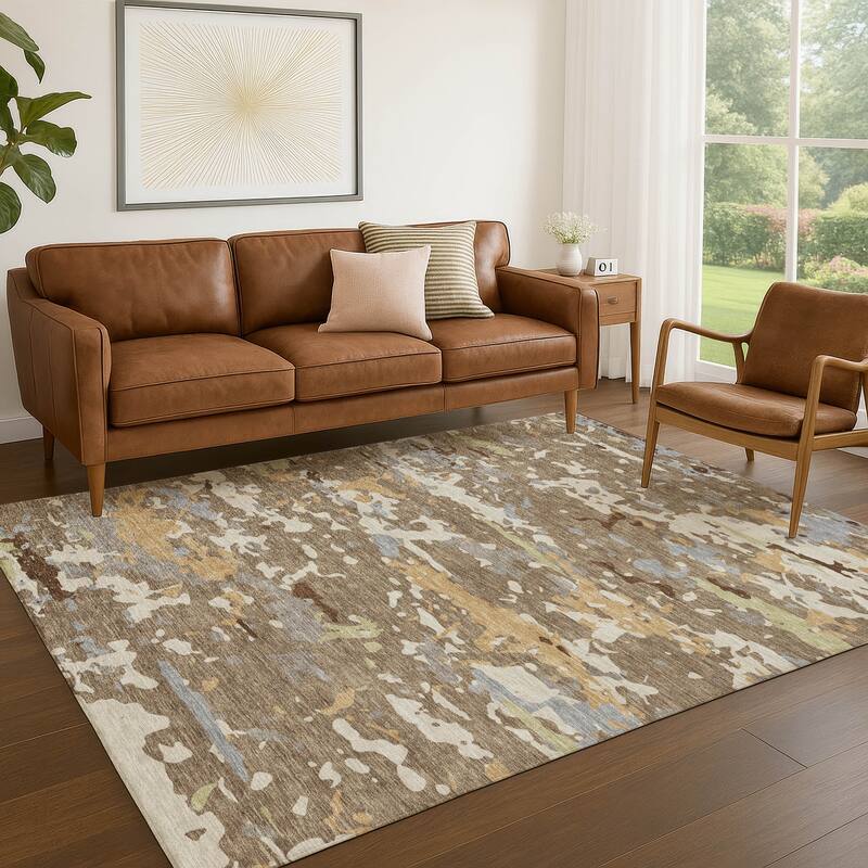 Machine Washable Indoor/ Outdoor Modern Calhan Chantille Rug