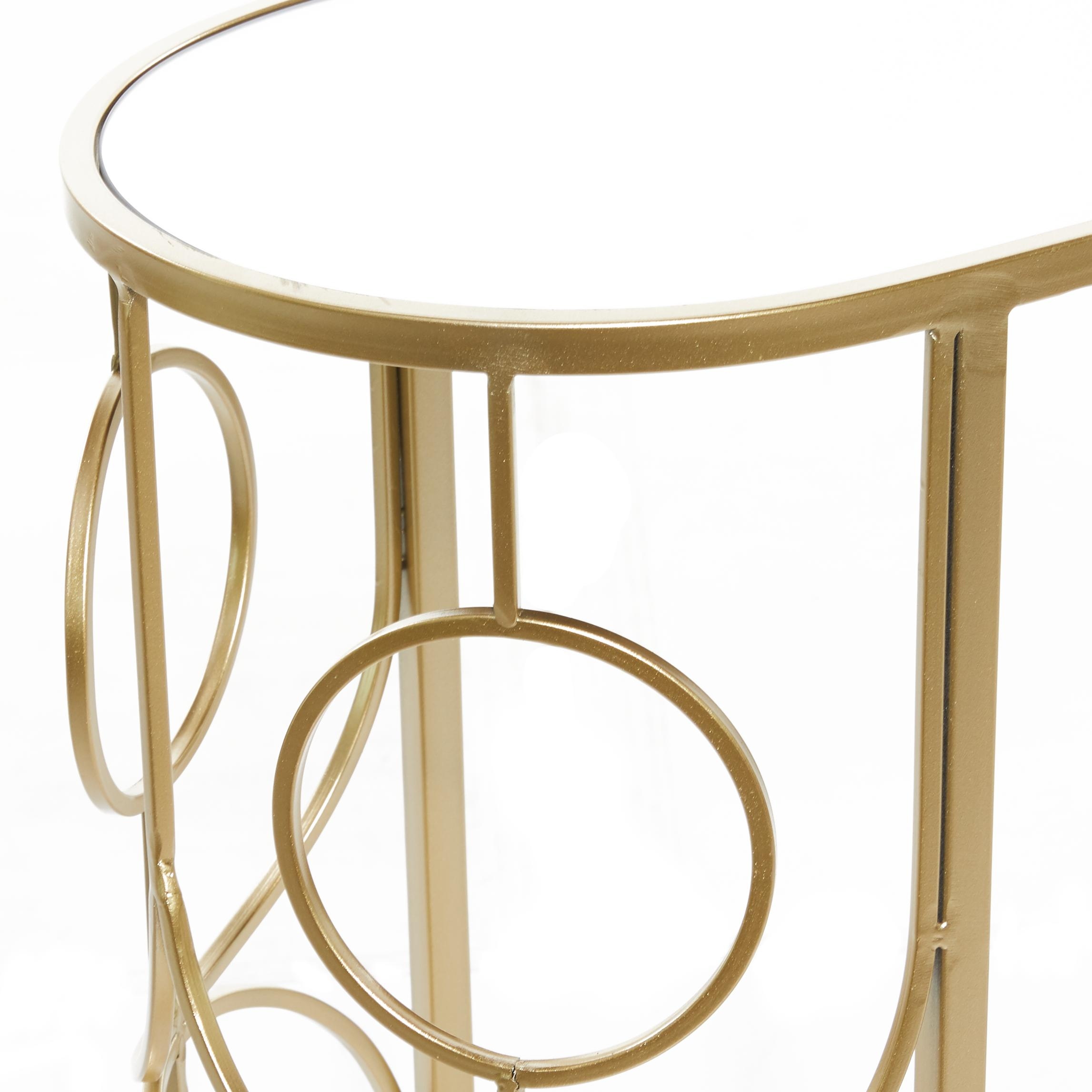Gold Metal Geometric Side End Accent Table with Mirrored Glass Top