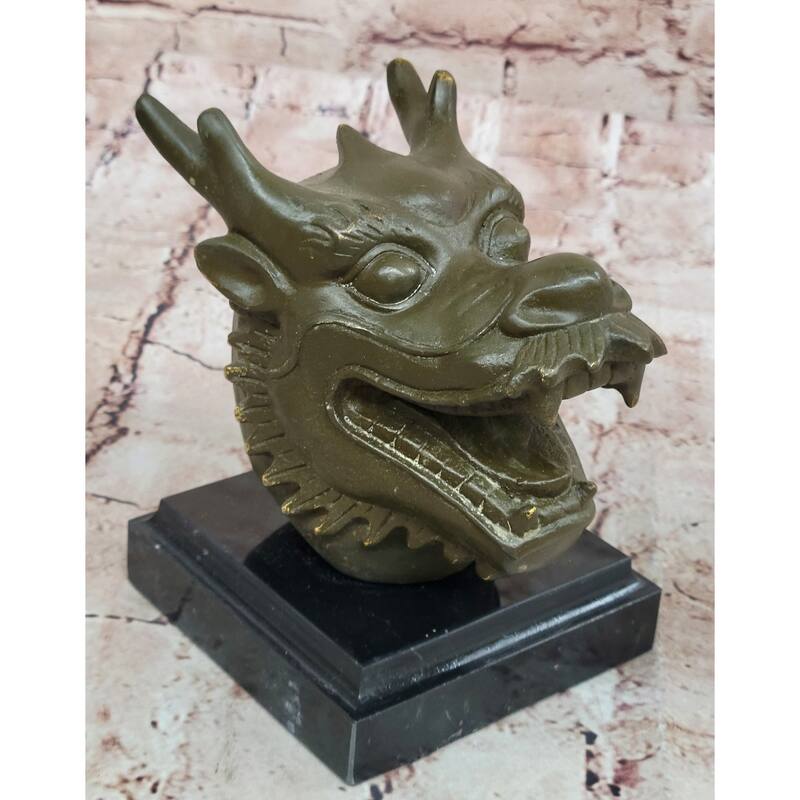 Bronze Dragon Head Bust On Marble Base – Chinese Zodiac Sculpture