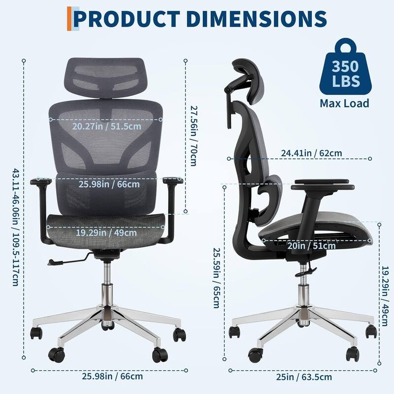 Ergonomic Adjustable Mesh Office Computer Chair for Work, Study, Gaming