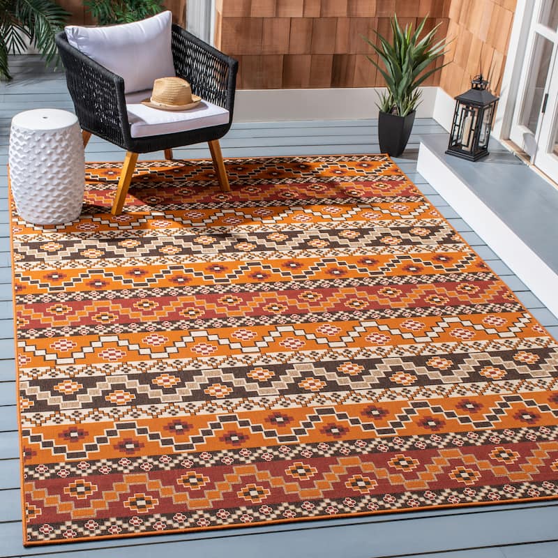 SAFAVIEH Veranda Rudy Indoor/ Outdoor Waterproof Patio Backyard Rug - 2'7" x 5' - Rust/Red