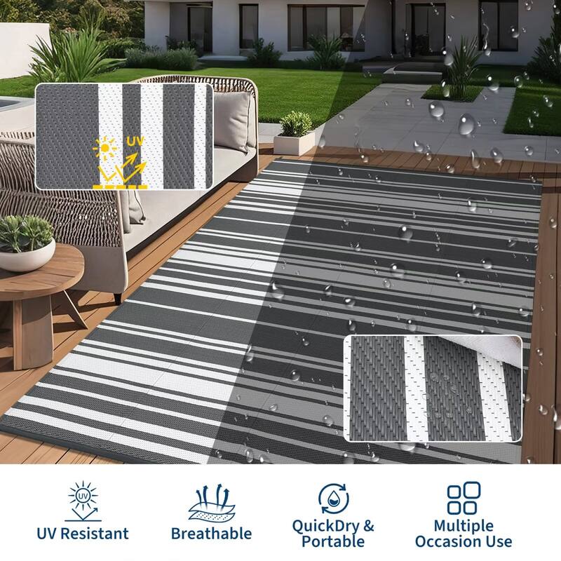 Outdoor Rug Waterproof Mat Outside Rugs for Patio Camping Balcony Modern Strip Plastic Straw Rug