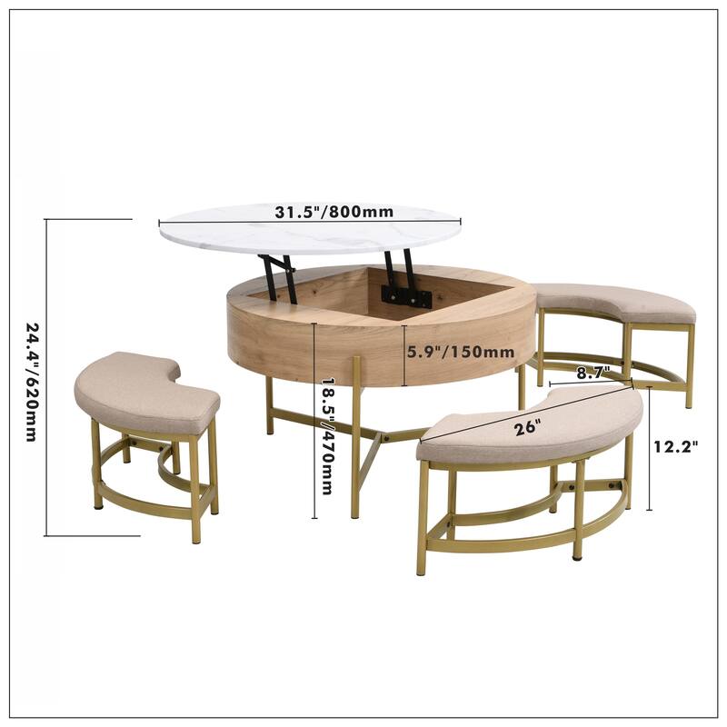 Modern Round Lift-Top Coffee Table with Storage