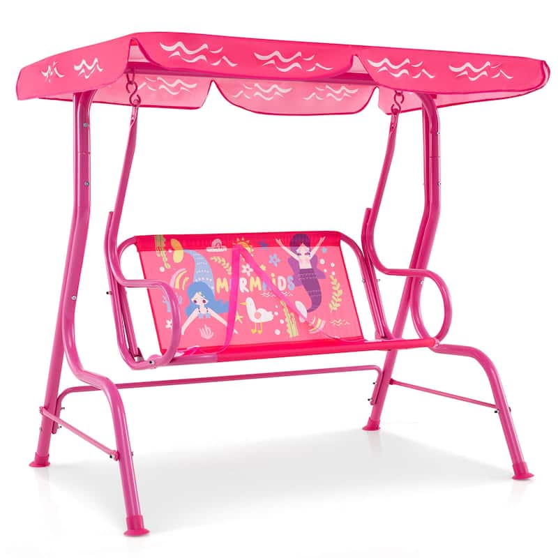 Costway 2-Seater Toddler Porch Swing Chair with Metal Stand Adjustable - See Details - Pink
