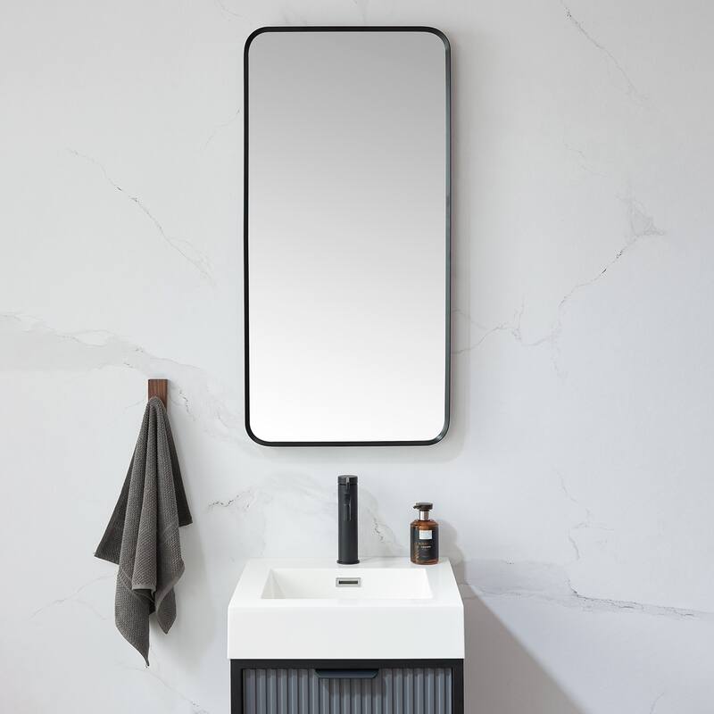 Vinnova Mutriku Rectangle Metal Wall Mirror - 18 in. W x 36 in. H - Brushed Black