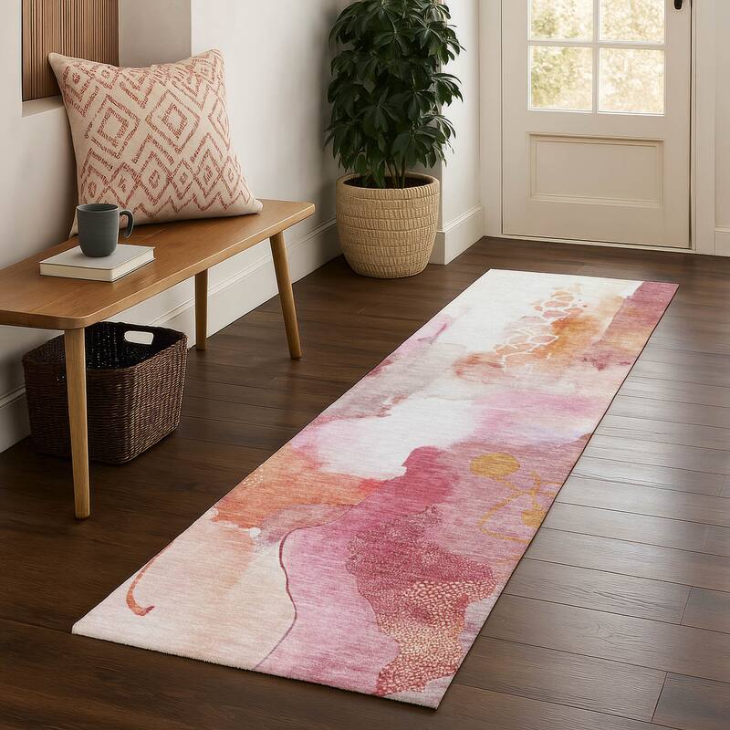 Premium Washable Super Soft Abstract Contemporary Mayfield Rug - Pink - 2'3" x 7'6"