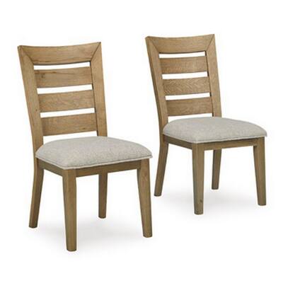 Brown/Gray Fabric Upholstered Wood Frame Dining Chair, Set of 2, Sturdy Dining Chair for Dining Rooms - 19.5
