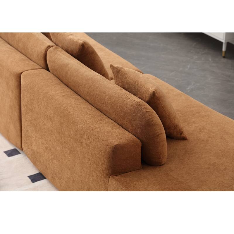 Modern Minimalist Curved Sofa, High Resilience Terrycloth Fabric, No Assembly Required, Brown
