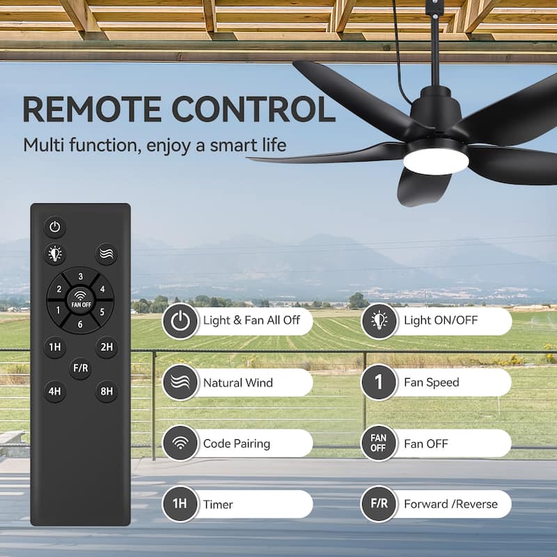 42"/52" Waterproof 5-Blade Outdoor Ceiling Fan with LED Light and Remote