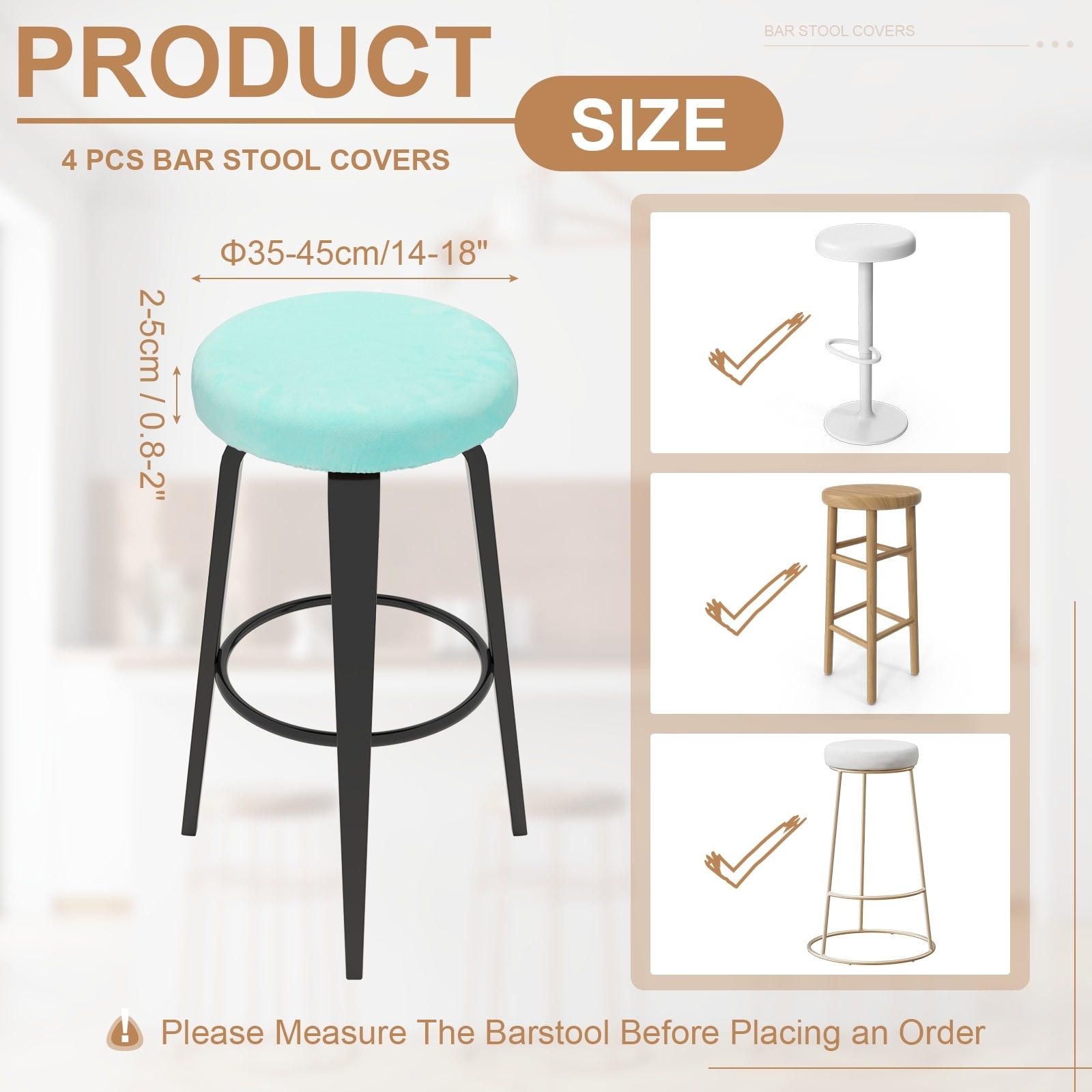 Velvet Bar Stool Covers, Round Bar Stool Cover with Elastic Band Stretch Chair Cover Washable Slipcovers for Round Stool Chair