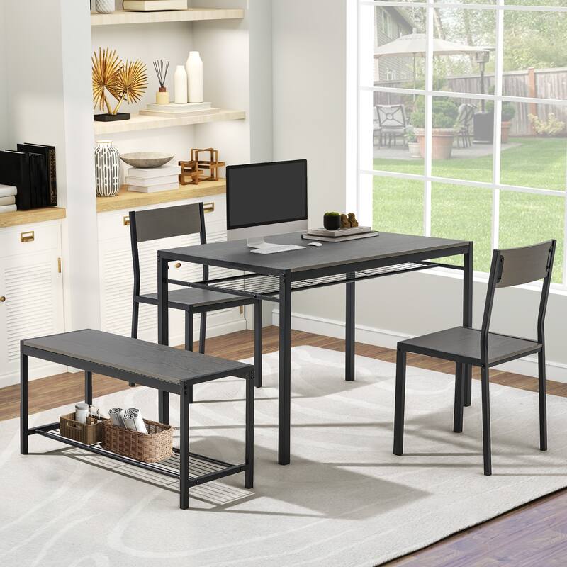 Space-Saving Dining Table Set for 4-6 People with Storage Shelf and Bench, Ideal for Living Room and Dining Room