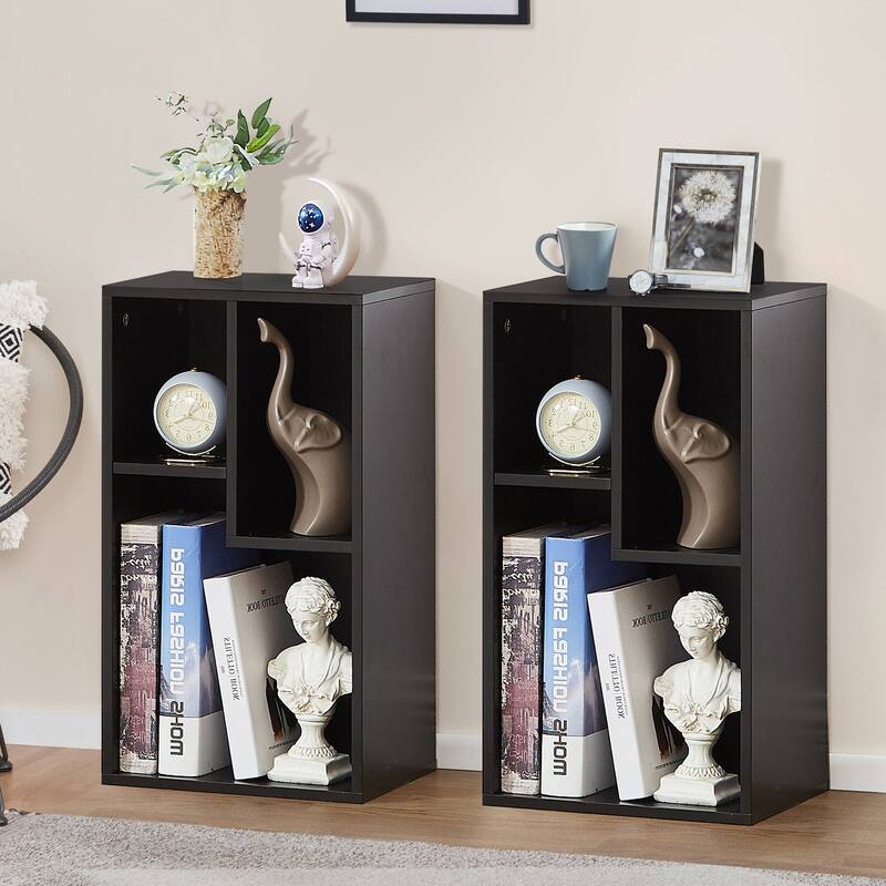 VECELO, (Set of 2)Three Open Cube Wooden Bookcase Organizer, bookshelf small, White/Black/Brown/Grey