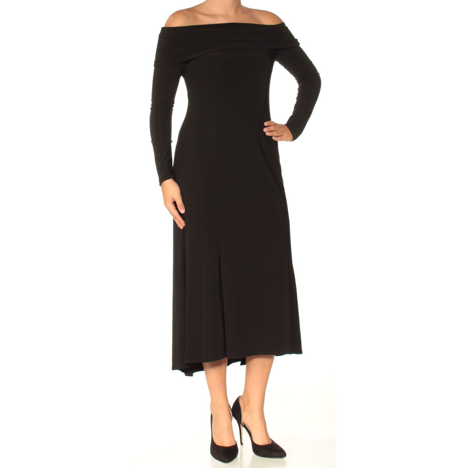 black long sleeve tea length dress