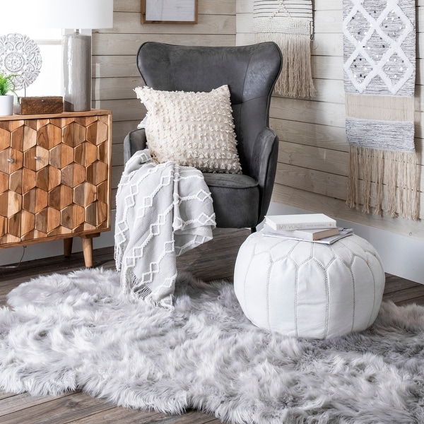 Nuloom Handmade Moroccan Leather Filled Ottoman Pouf - Bed Bath