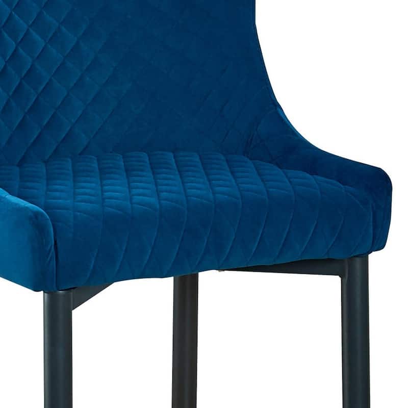 HomeRoots Set of Two 30" Blue and Black Velvet and Metal Low Back Bar Height Bar Chairs