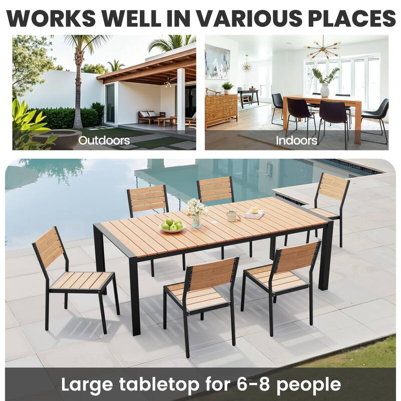 Outdoor 7-Piece Patio Dining Set Stackable Chairs and Dining Table with Umbrella Hole