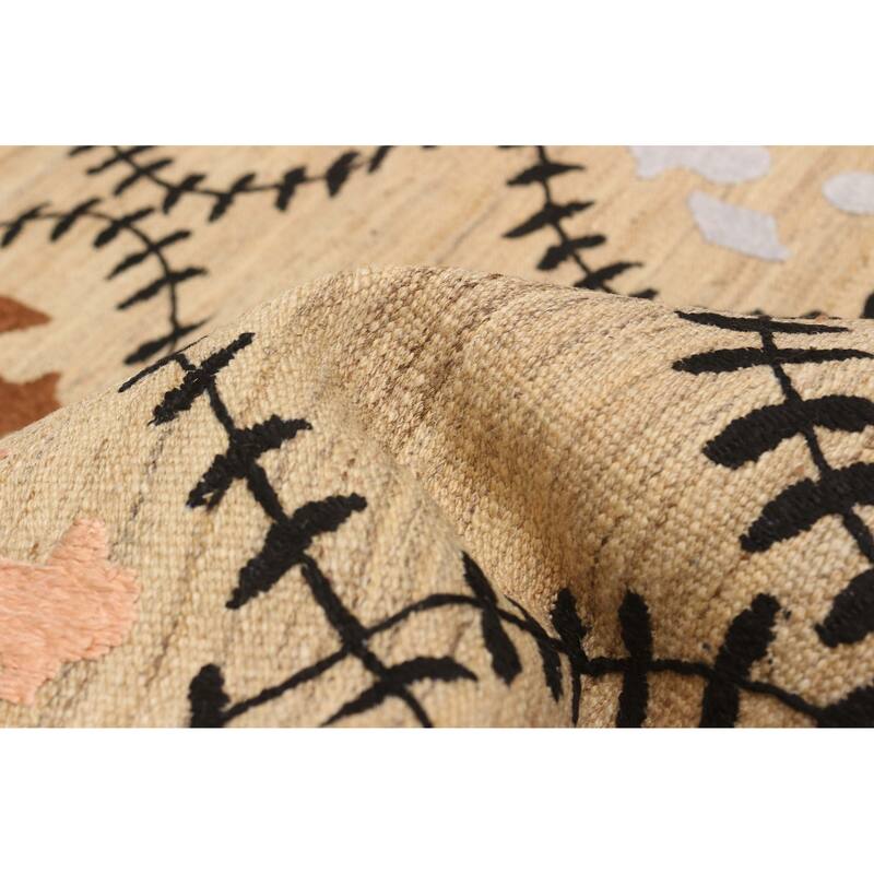 ECARPETGALLERY Flat-Weave Ankara FW Khaki Silk, Wool Kilim - 6'9 x 9'3