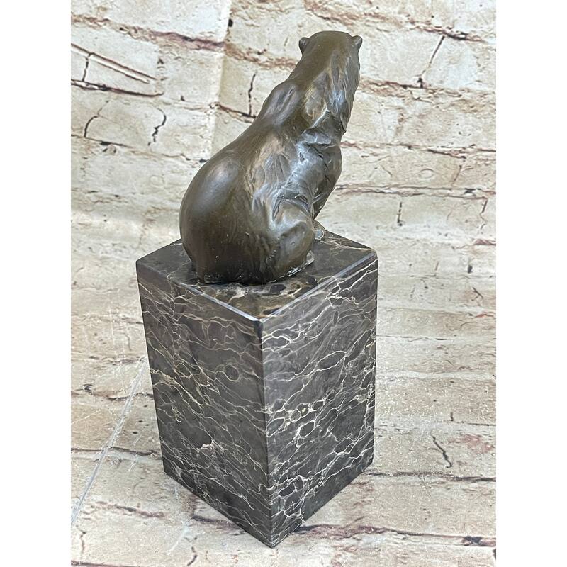 Handmade Signed Sitting Polar Bronze Bookend Book End Marble Sculpture Statue