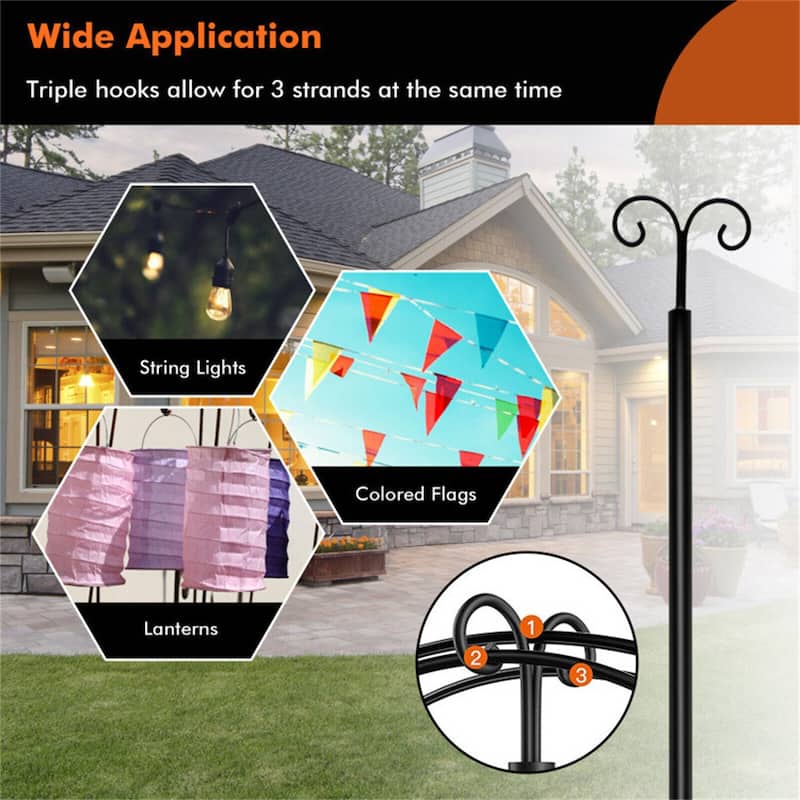 8/10 Feet 2 Pack Outdoor String Light Poles with Top Arc Hook