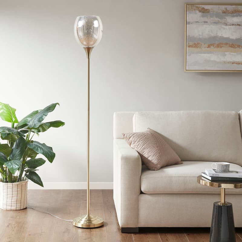 Uplight Floor Lamp with Mercury Glass Shade for living room,bedroom,and dining room - Antique Brass