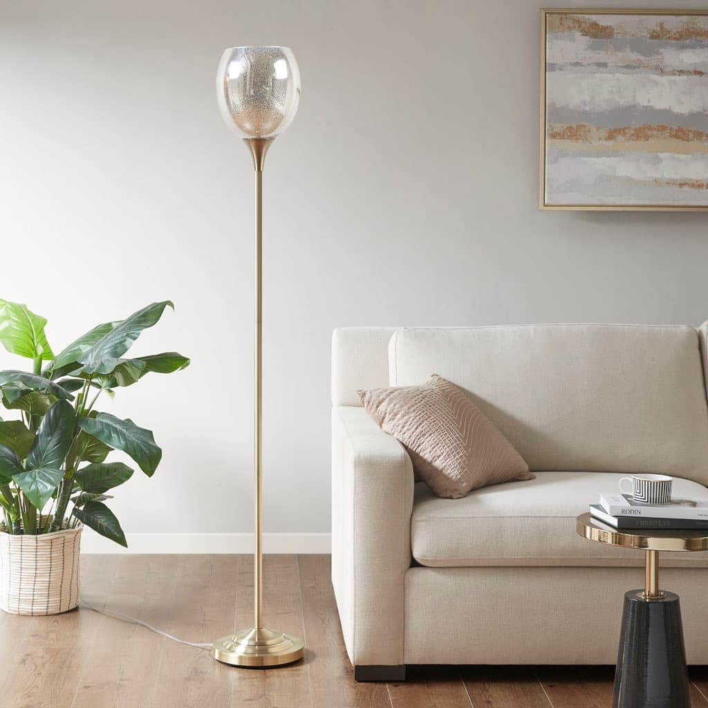 Uplight Floor Lamp with Mercury Glass Shade for living room,bedroom,and dining room