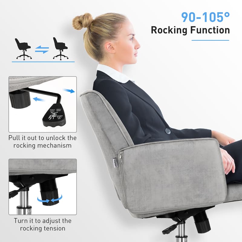 Modern Mid Back Tufted Office Chair Faux Leather Computer Desk Chair