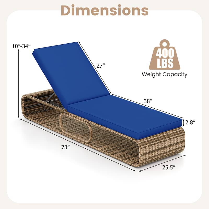 Gymax 2PCS Outdoor Chaise Lounge Chair w/ Adjustable Backrest Cushion