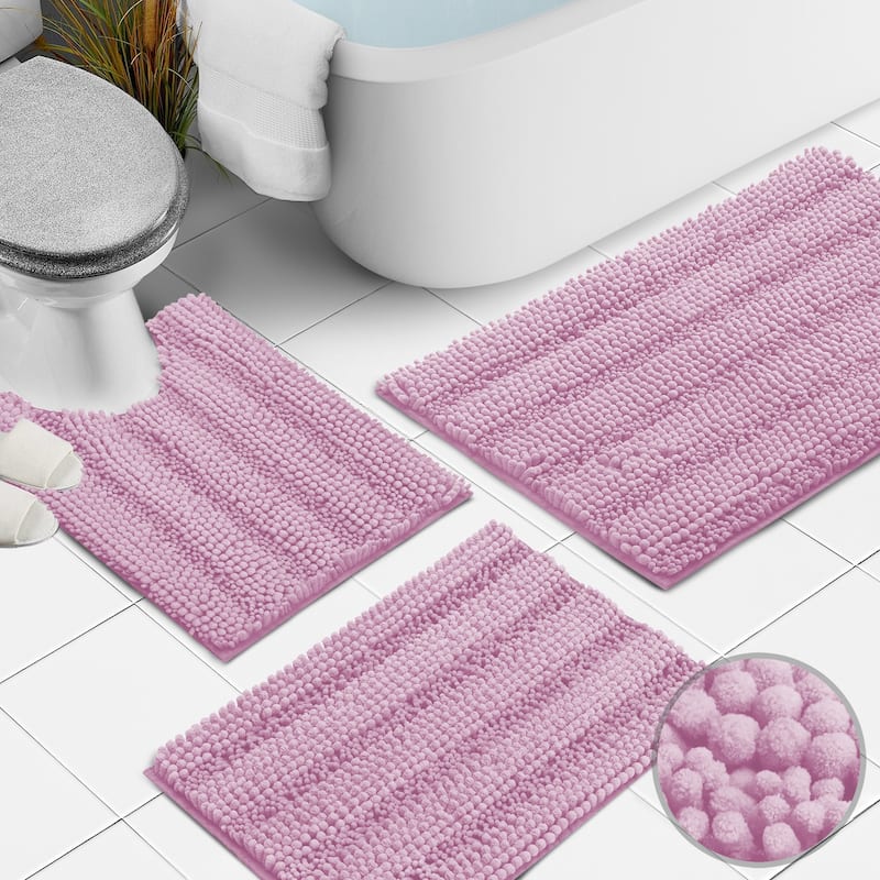 Clara Clark Chenille Extra Soft and Absorbent Bath Mat - Non Slip Fast Drying Bath Rug Set