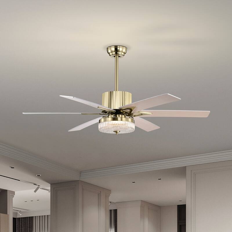 52 in. Smart Indoor Gold Ceiling Fan with Integrated LED with 6 Plywood Blade and Remote Control
