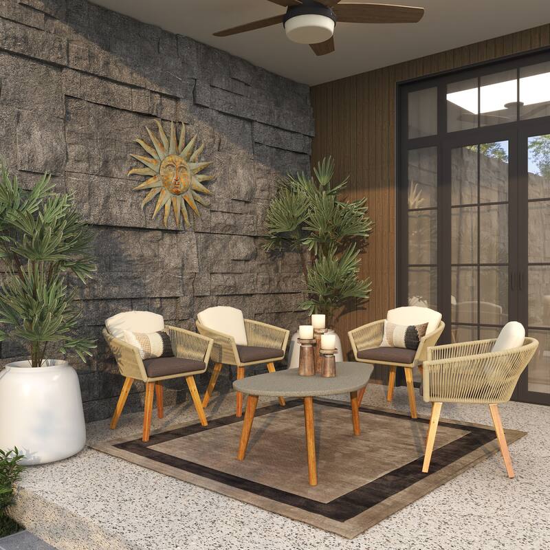 Gray Concrete Inspired Oval End Table Outdoor Accent Table with Brown Tapered Wood Legs