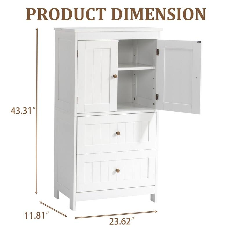 White Bathroom Storage Cabinet with 2 Doors 2 Drawers