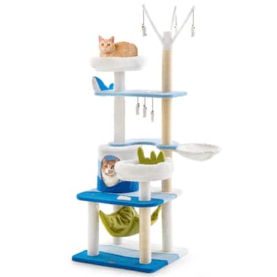 Petsite Ocean-themed Cat Tree with Sisal Covered Scratching Posts - See Details