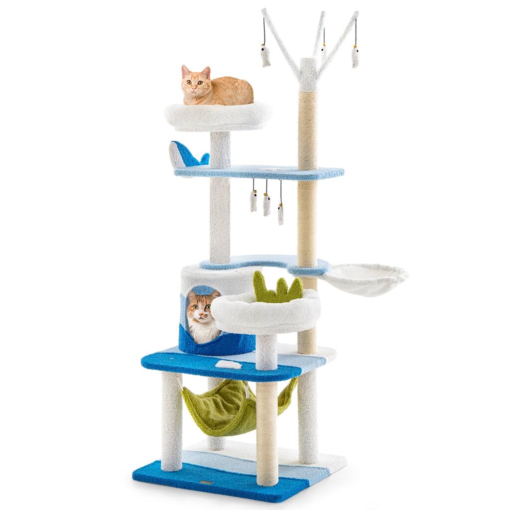 Petsite Ocean-themed Cat Tree with Sisal Covered Scratching Posts - See Details