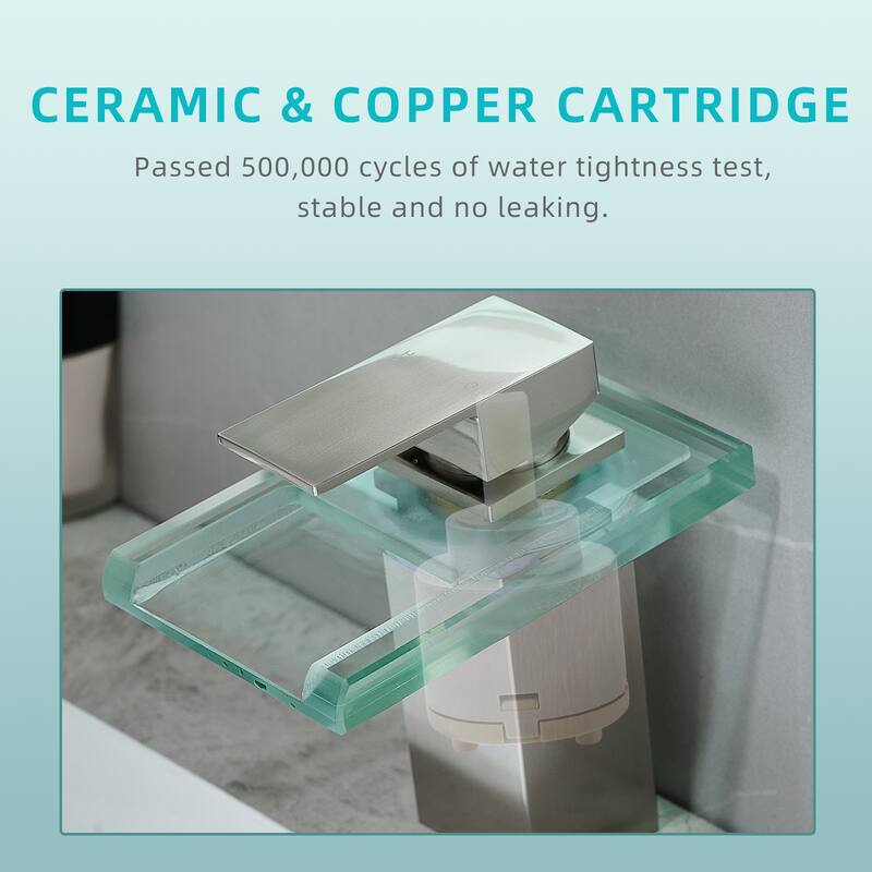 Bathroom Sink Faucet LED Light Changing Waterfall Glass Spout Mixer Single Handle One Hole Deck Mounted Bathroom Faucet