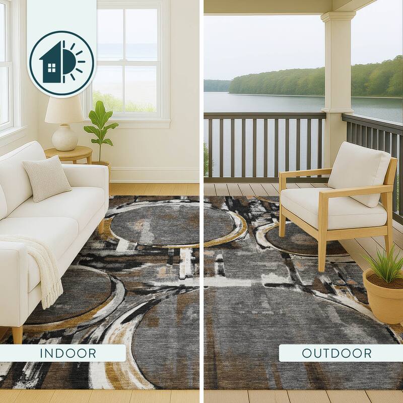 Machine Washable Indoor/ Outdoor Modern Erie Chantille Rug