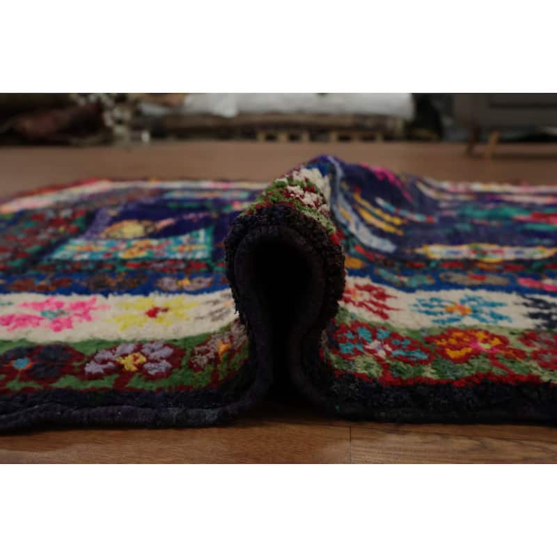 Hand Knotted Oriental 100% Wool Carpet Tribal Geometric Navy Blue & Blues Morocco Area Rug - 8' 3'' X 4' 8''