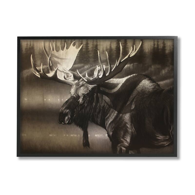 Stupell Rustic Moose in Shadows Deep Forest Portrait Framed Wall Art - Brown