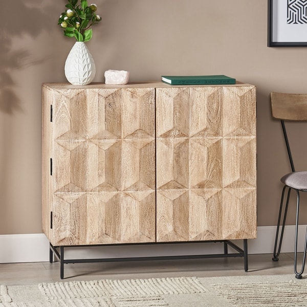 slide 2 of 11, Winder Indoor Mango Wood Handcrafted 2 Door Cabinet by Christopher Knight Home White Washed + Black
