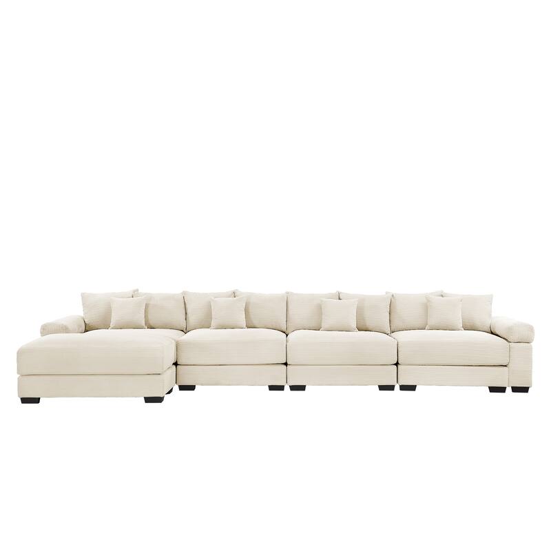 GDFStudio - Corduroy L-Shaped 4-Seater 167.6" Cloud Modular Sectional Couch with Ottoman