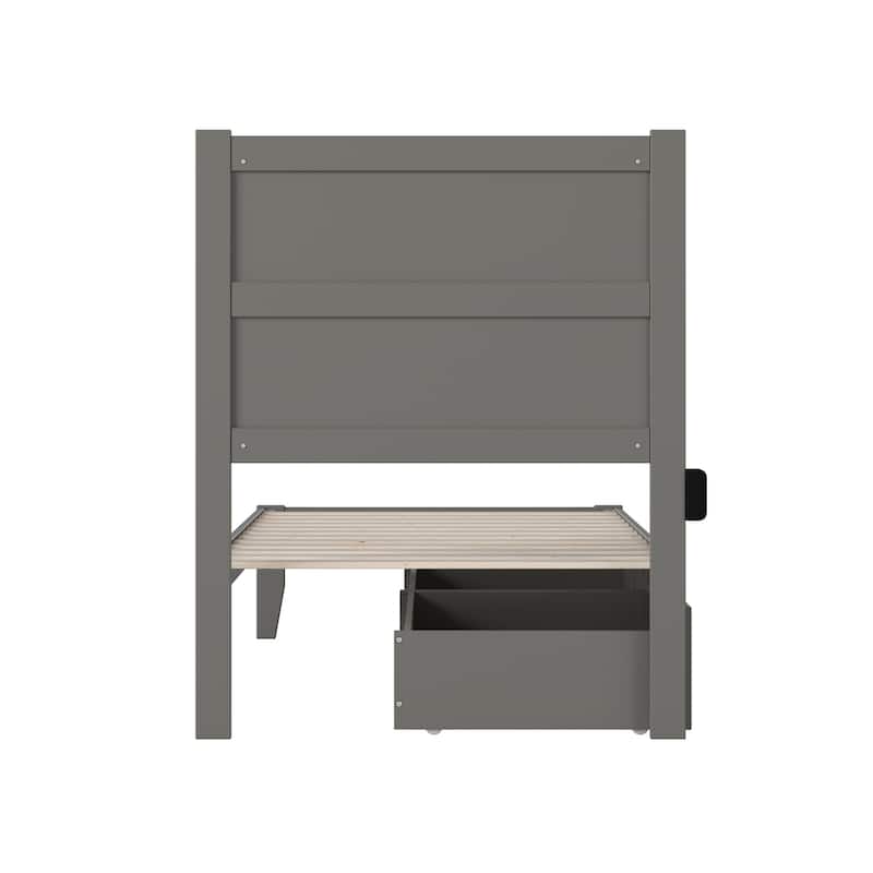 Twin Bed with Drawers - Cool Contemporary Platform Bed Frame - Grey Finish
