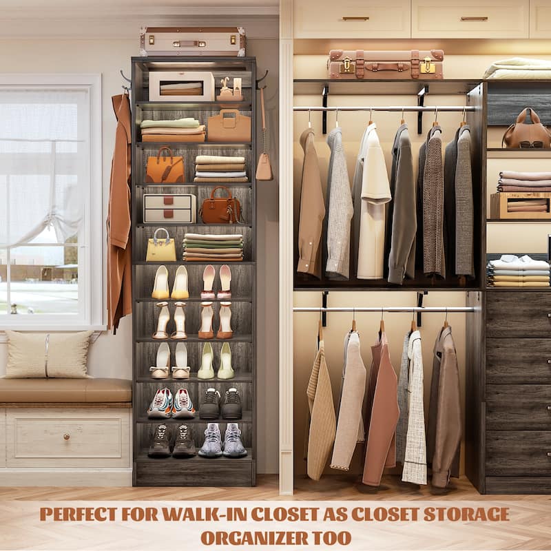 Freestanding 10-Tier Shoe Storage Cabinet,Narrow Wood Shoe Rack Shoe Organizer,Sturdy Closet Organizer Open Display Cabinet