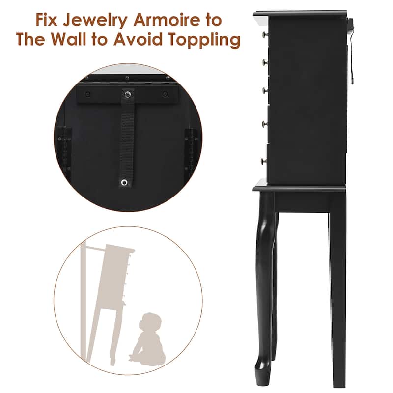 Gymax Mirrored Armoire Jewelry Cabinet Free Standing Organizer Storage - See Details