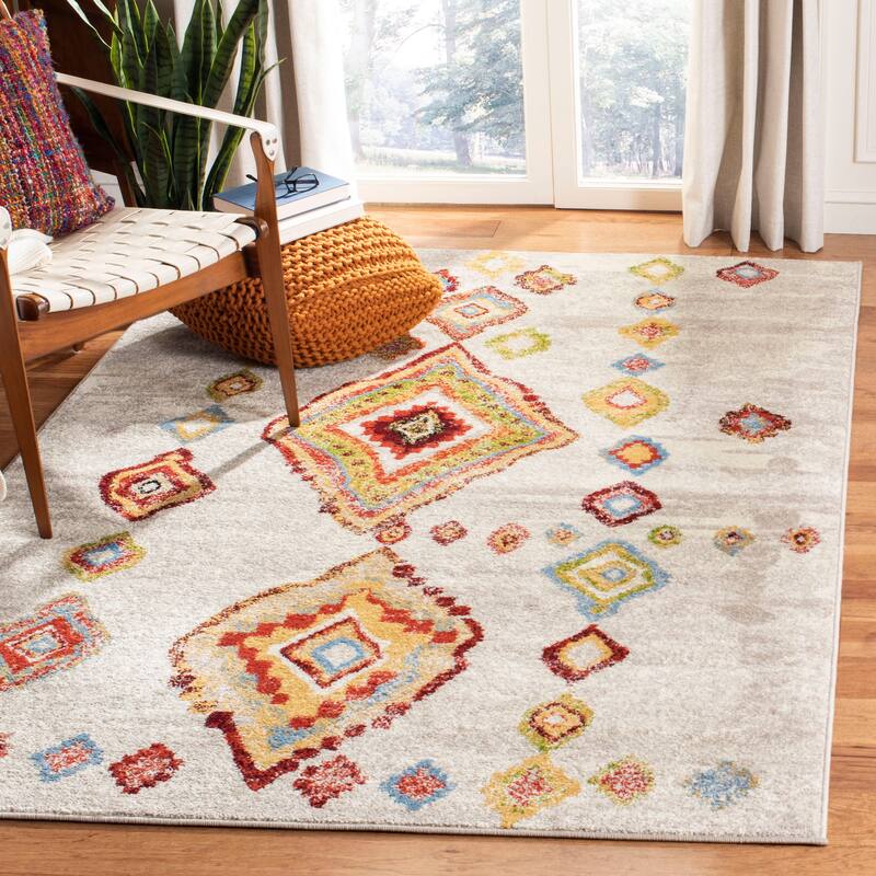 SAFAVIEH Sagamore Saaba Modern Tribal Rug - 9' x 12' - Light Grey/Terracotta