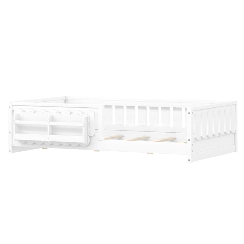 GDFStudio - Modern Wooden Full Size Platform Bed with Guardrail and Storage Shelves