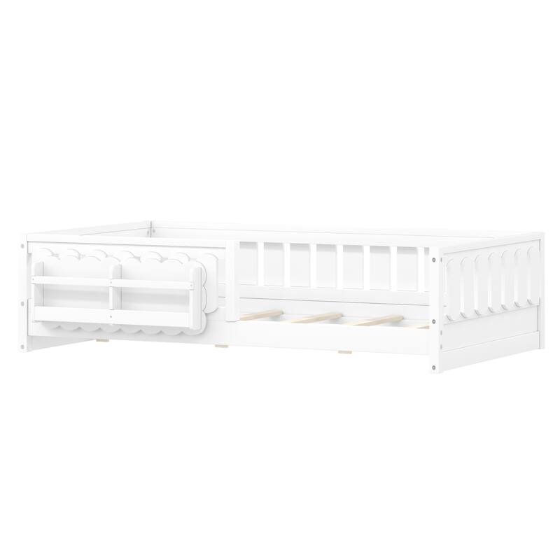 Roomfitters Twin Wood Platform Bed with Guardrail and 2 Bookshelves