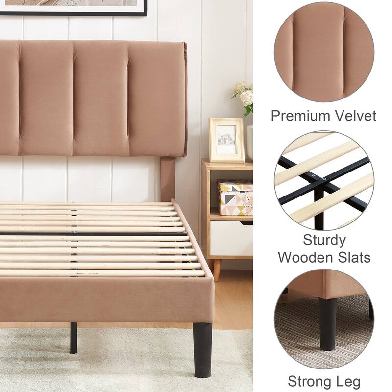 VECELO Tufted Upholstered Platform Bed Frame with Adjustable Height Headboard Twin/Full/Queen Size Beds
