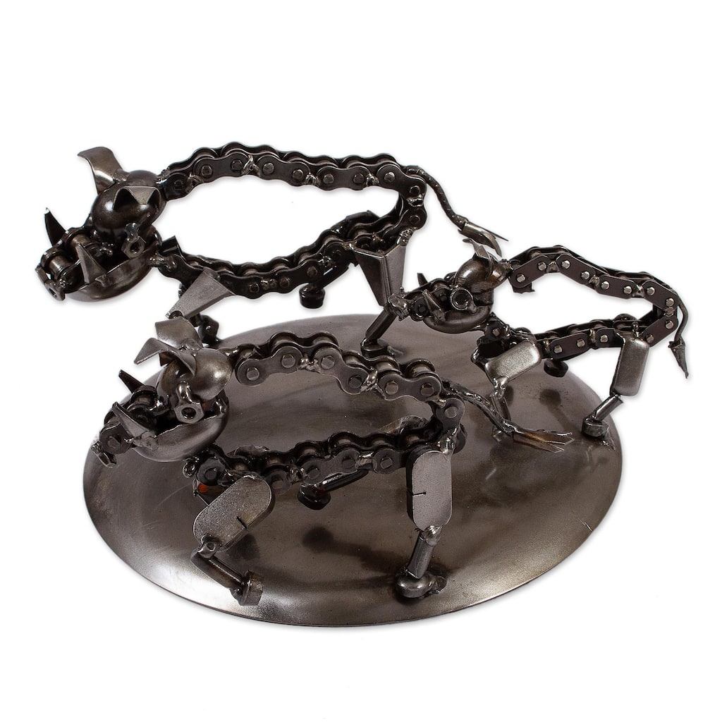 Novica Handmade Rustic Wild Boar Family Recycled Auto Parts Sculpture