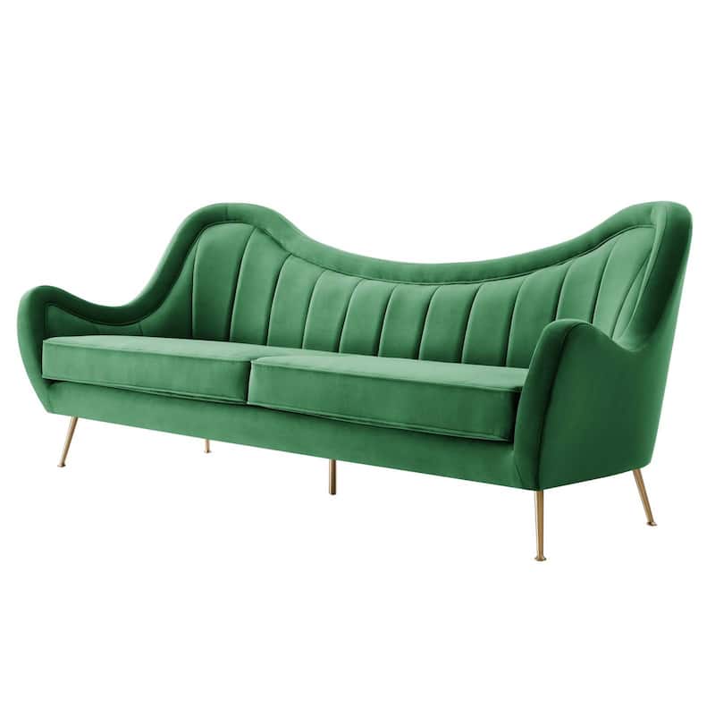 Tulsa Modern Green Velvet Upholstered Sofa with Gold Metal Legs