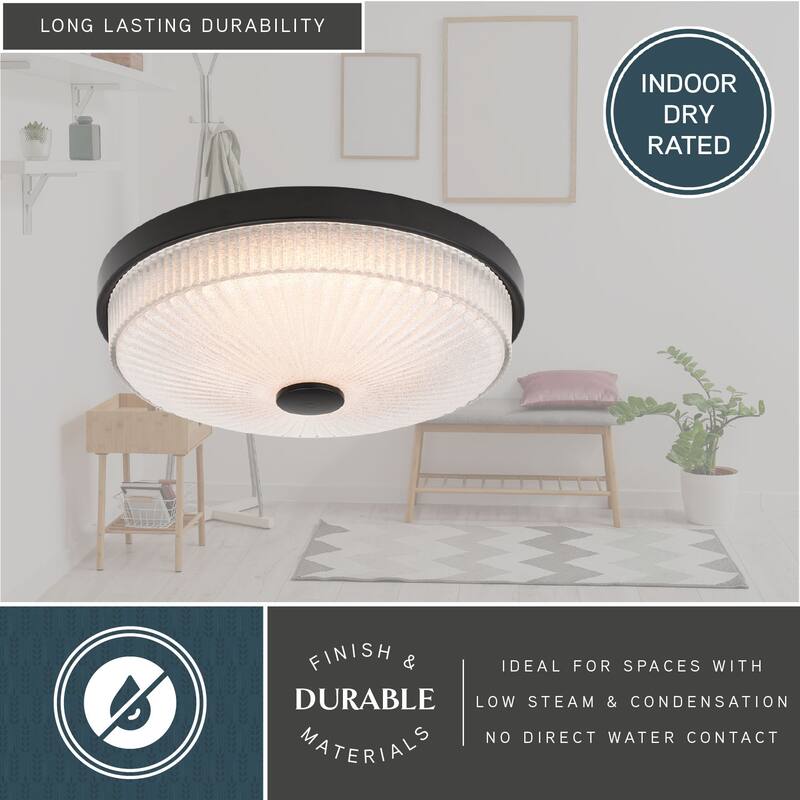 Preston 1-Light Dome Flush Mount LED Lighting Fixture, Clear Ribbed Glass Shade Low Ceilings, Hallway, Kitchen